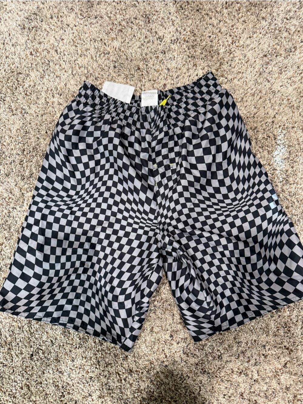 Barena Black & White Wavy Checkerboard Kids Swim Trunks